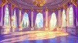 Elegant Ballroom Scene with Purple Drapes