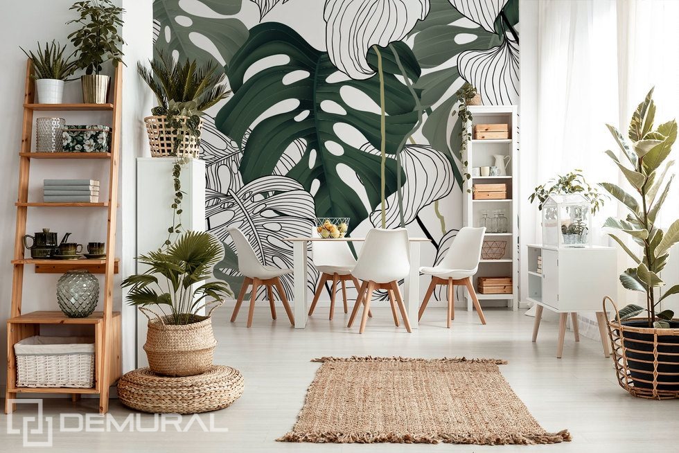 The charm of the graphic Monstera Living room wallpaper mural Photo wallpapers Demural