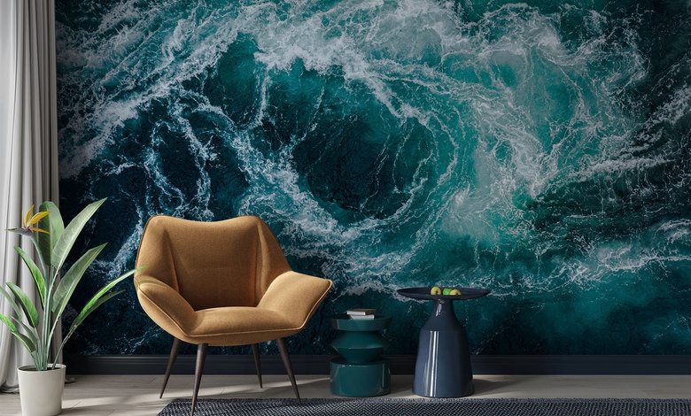 turquoise sea living room wallpaper mural photo wallpapers demural