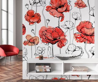 watercolour field of poppies flowers wallpaper mural photo wallpapers demural
