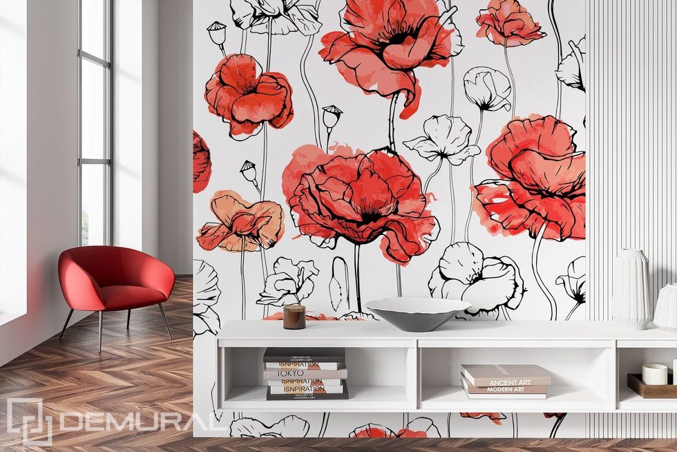 Watercolour field of poppies Flowers wallpaper mural Photo wallpapers Demural