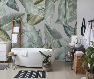 leafy coolness bathroom wallpaper mural photo wallpapers demural