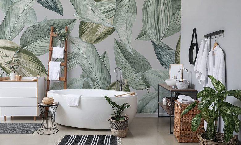 leafy coolness bathroom wallpaper mural photo wallpapers demural