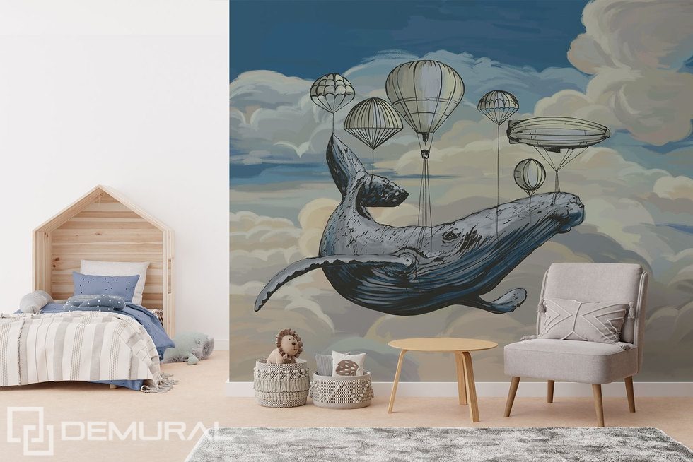 Have you seen a flying whale? Child's room wallpaper mural Photo wallpapers Demural