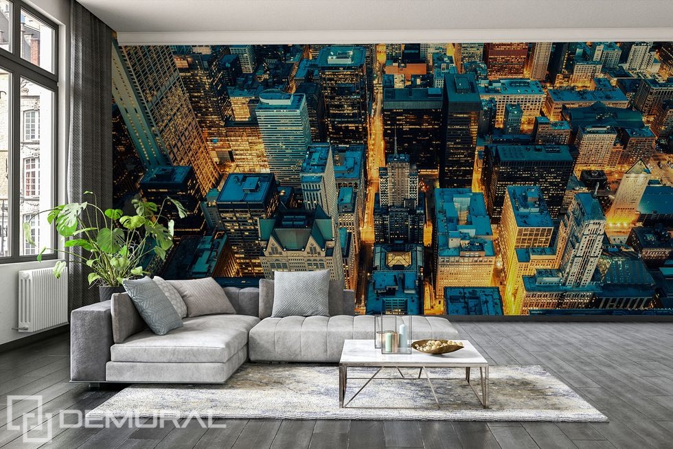 The evening city as seen from above Living room wallpaper mural Photo wallpapers Demural