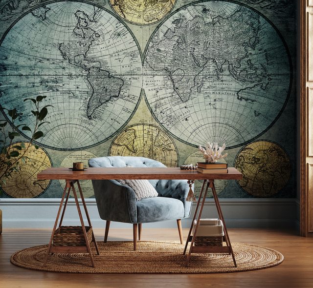 cabinet view of the world office wallpaper mural photo wallpapers demural