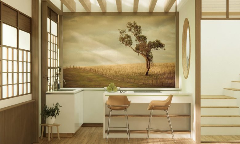 idyll in the countryside sepia wallpaper mural photo wallpapers demural