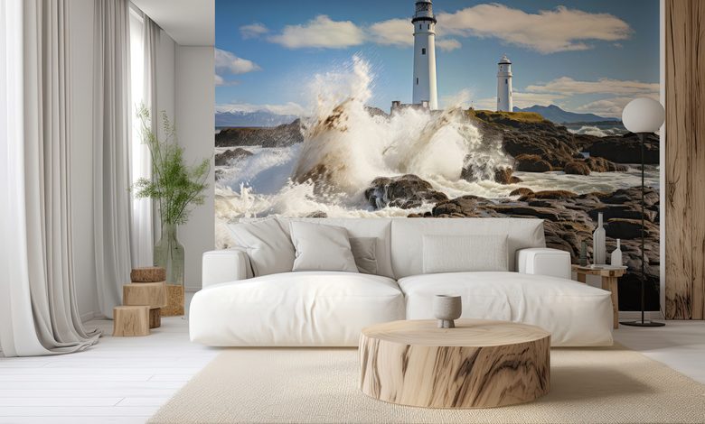 waves crash on the shore nautical style wallpaper mural photo wallpapers demural