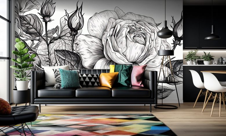 rose graphics with a claw black and white wallpaper mural photo wallpapers demural