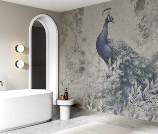 a walk with a peacock in the garden bathroom wallpaper mural photo wallpapers demural