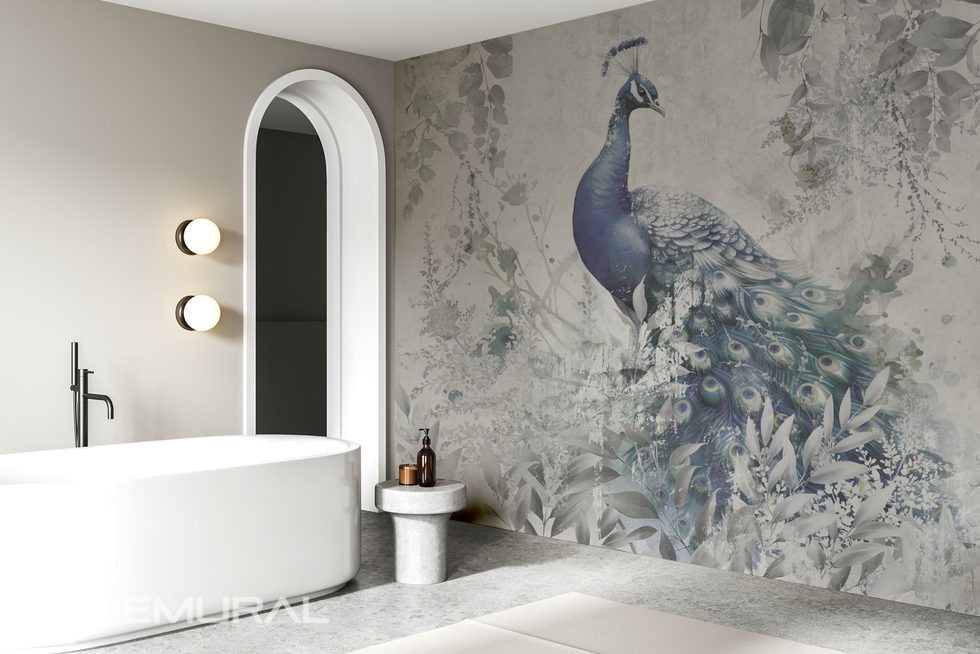 A walk with a peacock in the garden Bathroom wallpaper mural Photo wallpapers Demural