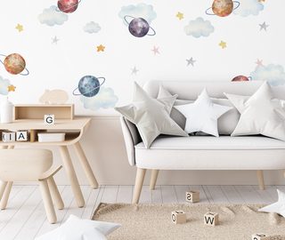 colorful space childs room wallpaper mural photo wallpapers demural