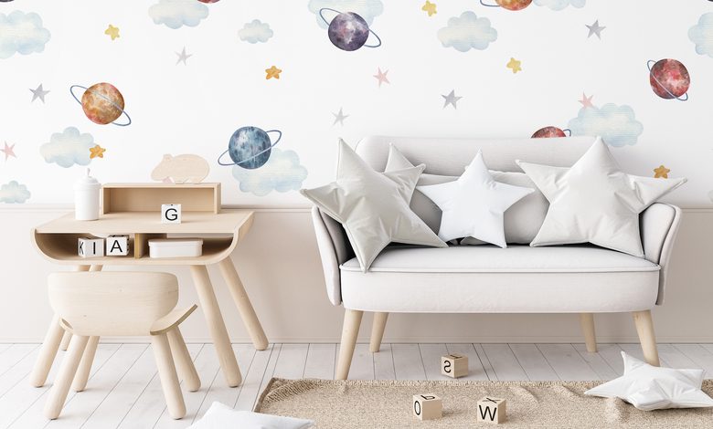 colorful space childs room wallpaper mural photo wallpapers demural