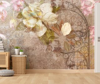 a stylish combination flowers wallpaper mural photo wallpapers demural