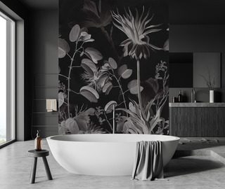 botanical elegance in black and white bathroom wallpaper mural photo wallpapers demural