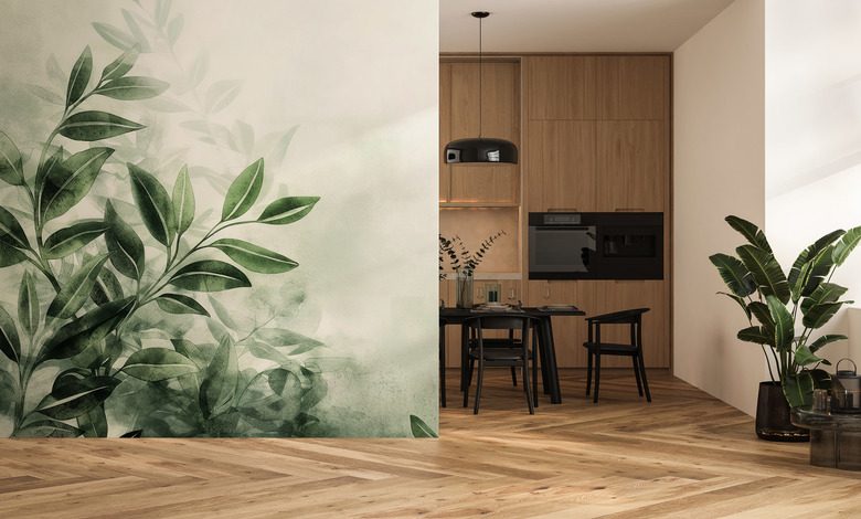 a green symphony of leaves in a modern version kitchen wallpaper mural photo wallpapers demural