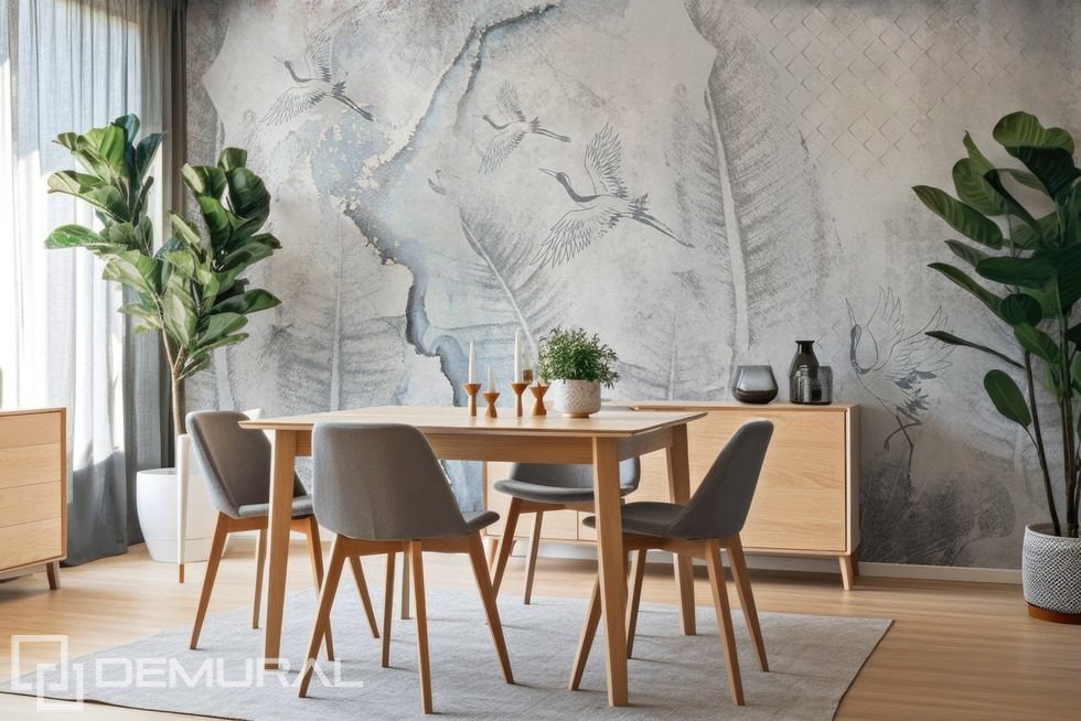 Harmony in motion - the subtle beauty of cranes Living room wallpaper mural Photo wallpapers Demural