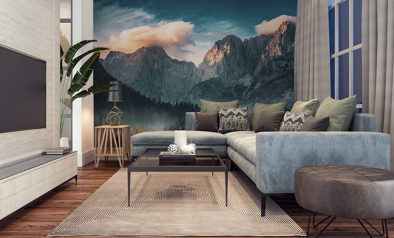 mountain landscape at sunset living room wallpaper mural photo wallpapers demural