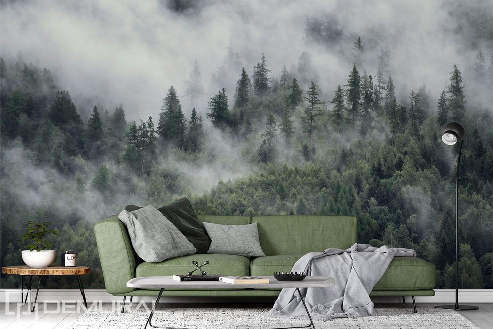 Morning Mist over a Forest Landscape Landscapes wallpaper mural Photo wallpapers Demural