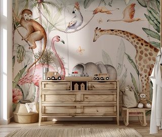 exotic tale with jungle inhabitants childs room wallpaper mural photo wallpapers demural