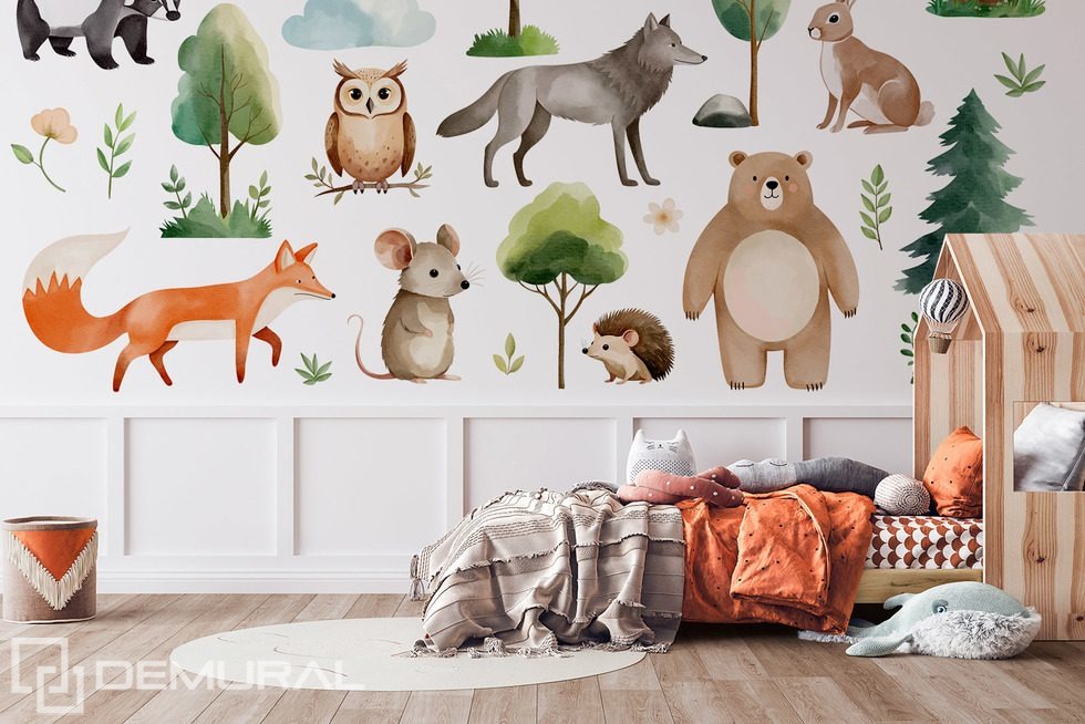 Forest Adventure with Adorable Animals Child's room wallpaper mural Photo wallpapers Demural