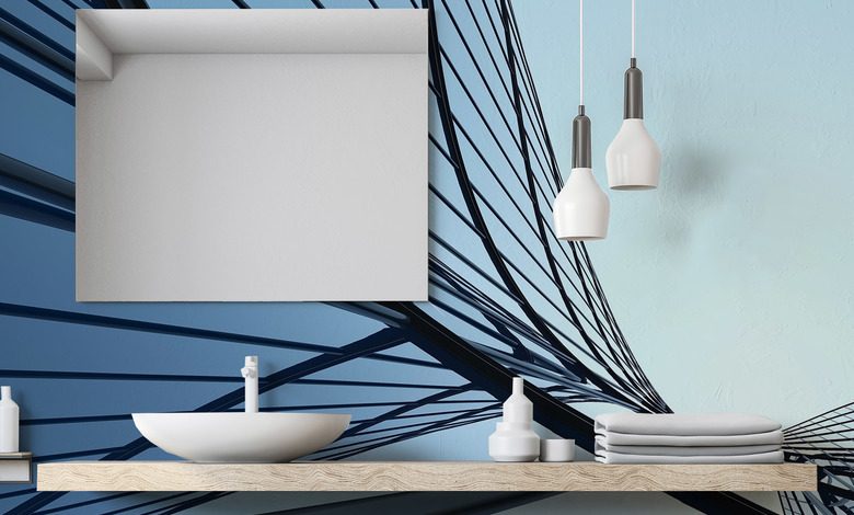 abstract architectural line in shades of blue bathroom wallpaper mural photo wallpapers demural