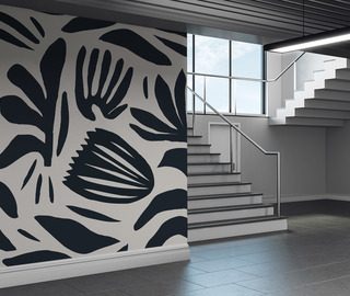 contrasting botanical pattern in black and white flowers wallpaper mural photo wallpapers demural