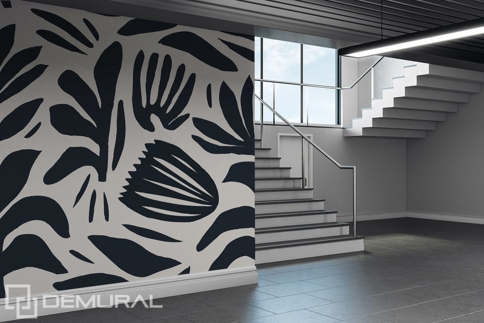 Contrasting Botanical Pattern in Black and White Flowers wallpaper mural Photo wallpapers Demural