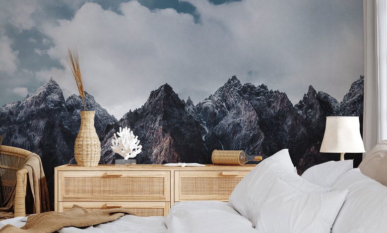 dark mountain peaks beneath a mighty sky photo wallpapers mountains photo wallpapers demural