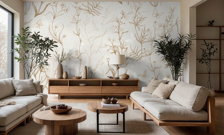 golden meadow plants on a light background living room wallpaper mural photo wallpapers demural
