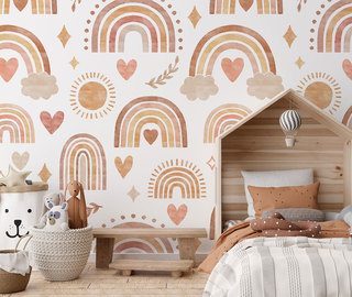 pastel rainbows and little hearts for a child childs room wallpaper mural photo wallpapers demural