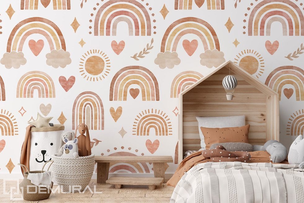 Pastel Rainbows and Little Hearts for a Child Child's room wallpaper mural Photo wallpapers Demural