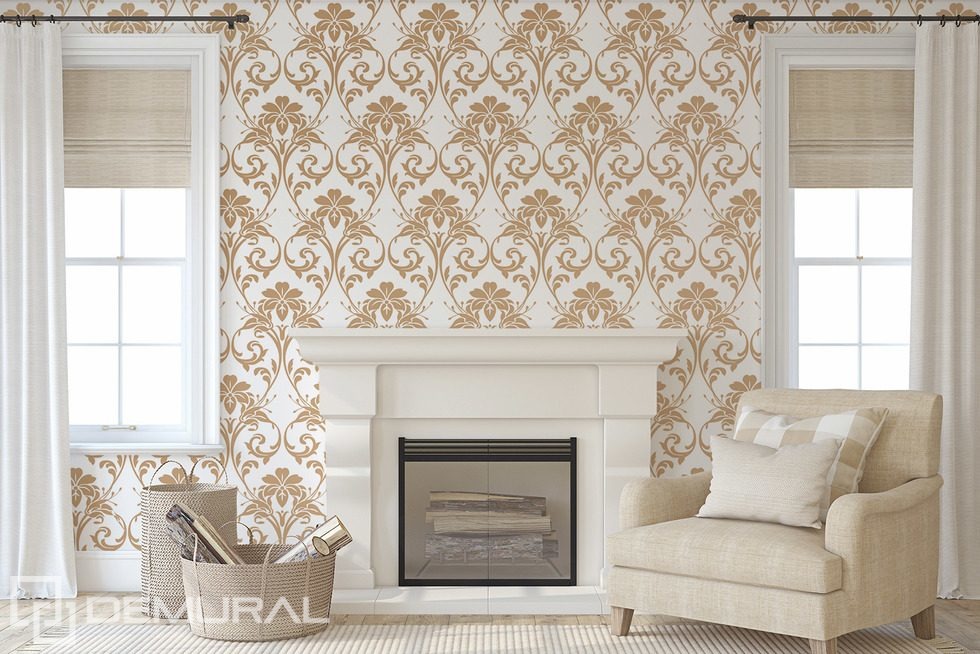 Classic Ornament in Golden Elegance Living room wallpaper mural Photo wallpapers Demural