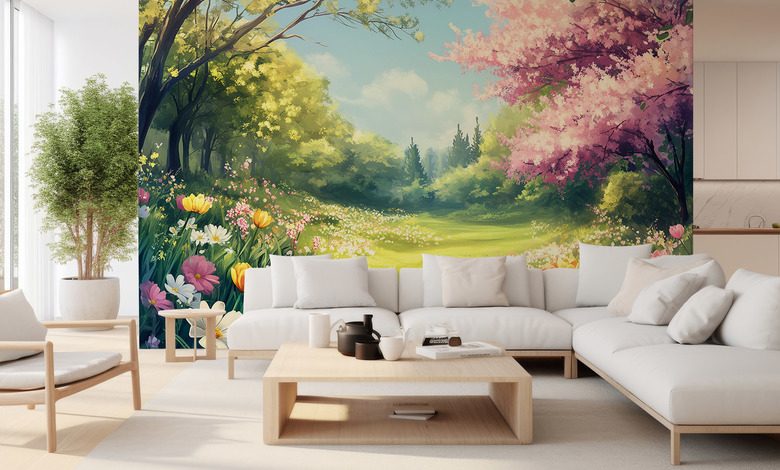 spring garden filled with floral light living room wallpaper mural photo wallpapers demural