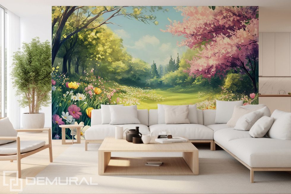 Spring Garden Filled with Floral Light Living room wallpaper mural Photo wallpapers Demural