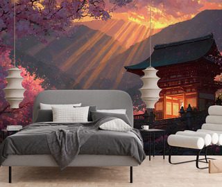 japanese temple in the glow of sunset oriental wallpaper mural photo wallpapers demural