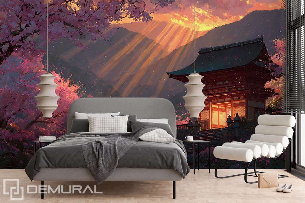 Japanese Temple in the Glow of Sunset Oriental wallpaper mural Photo wallpapers Demural