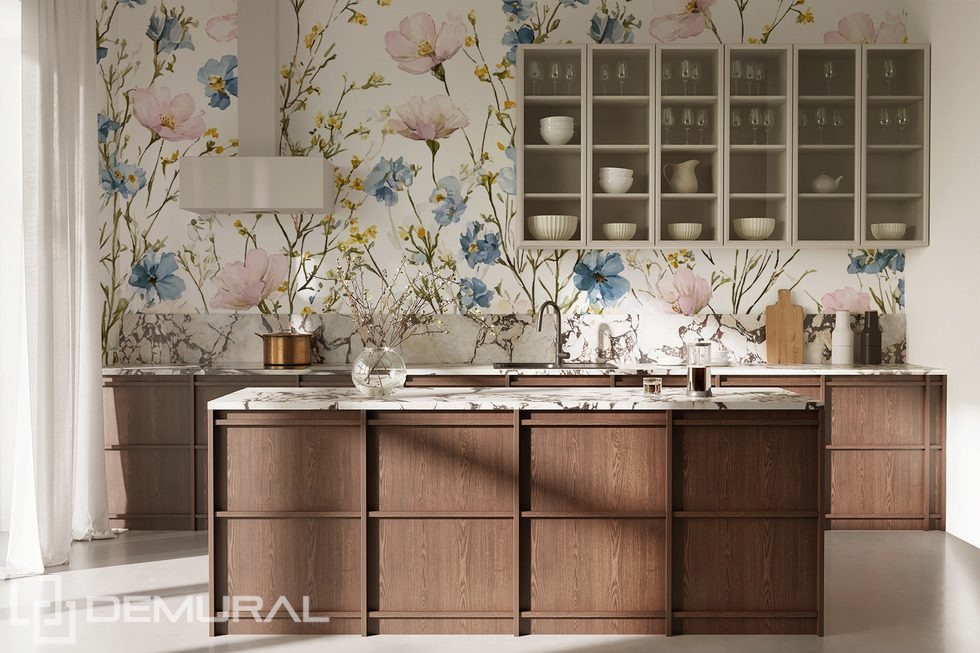 Pastel Flowers in a Delicate Watercolor Style Flowers wallpaper mural Photo wallpapers Demural