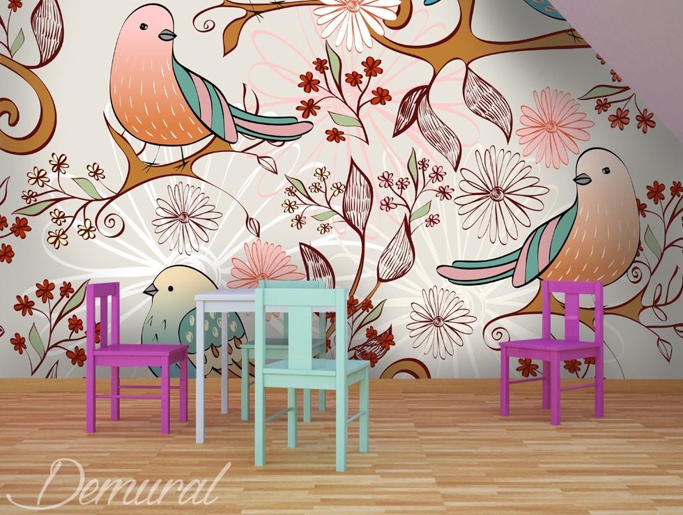 Bird Radio Child's room wallpaper mural Photo wallpapers Demural