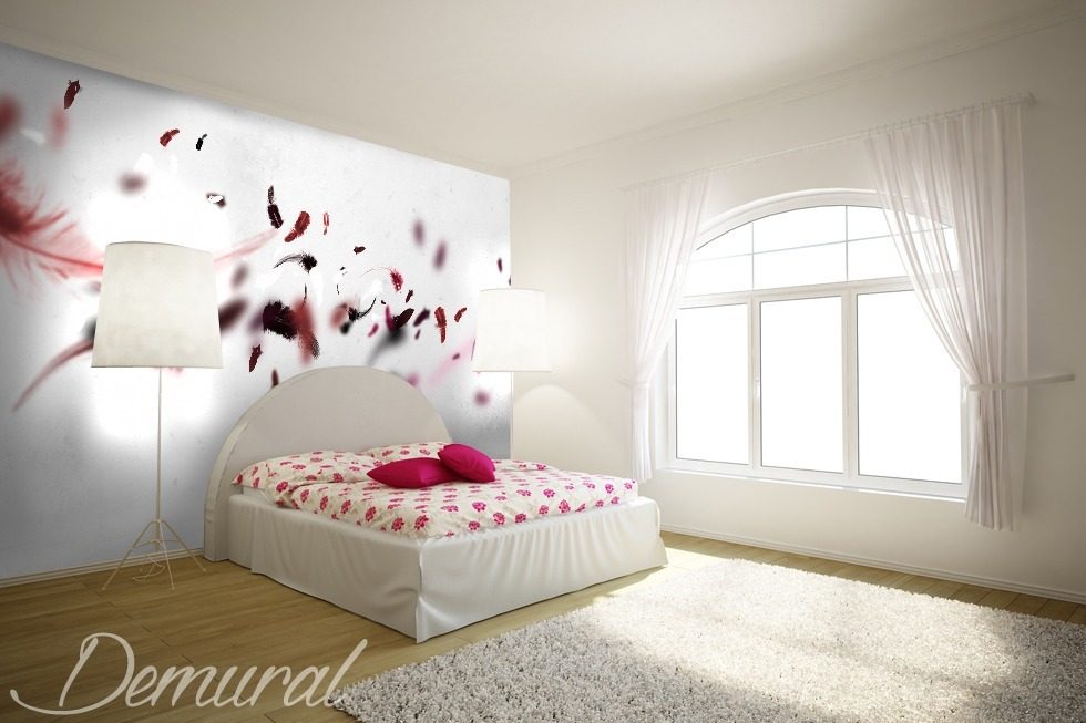 A pink feather quilt Bedroom wallpaper mural Photo wallpapers Demural