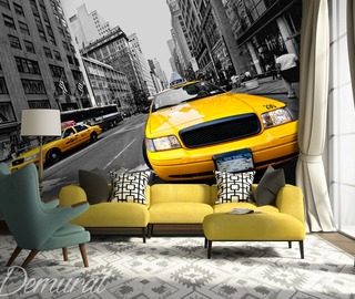 in a yellow taxi cab through new york cities wallpaper mural photo wallpapers demural