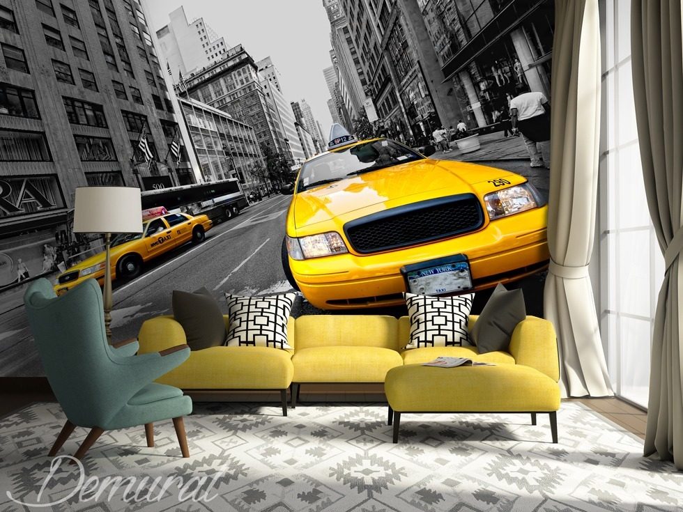 In a York Cities New through taxi wallpapers - cab Photo Demural wallpaper mural yellow - 