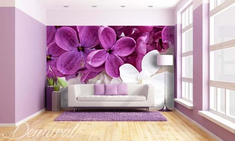 violets in a living room living room wallpaper mural photo wallpapers demural