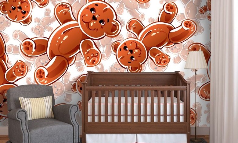 plush stuffed teddy bear childs room wallpaper mural photo wallpapers demural