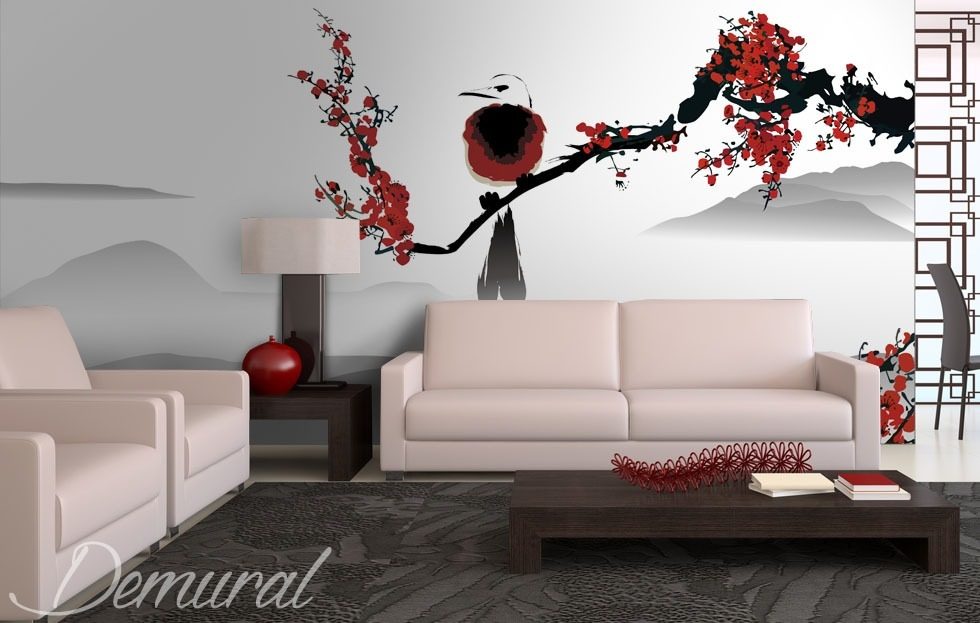 Bird on a cherry tree Oriental wallpaper mural Photo wallpapers Demural
