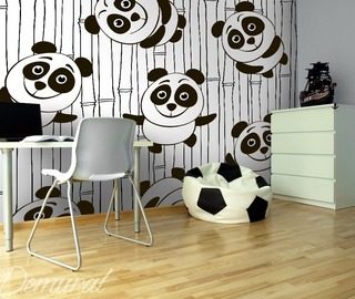 happy pandas oriental wallpaper mural photo wallpapers demural