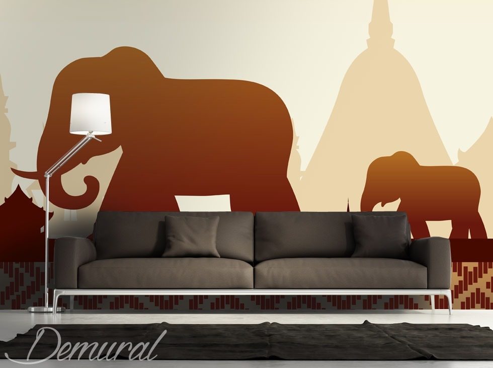 Family of elephants Oriental wallpaper mural Photo wallpapers Demural