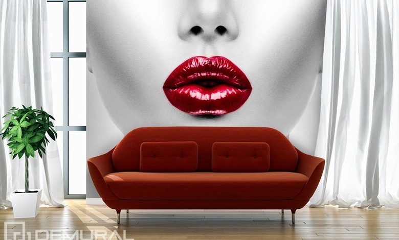 red lips living room wallpaper mural photo wallpapers demural