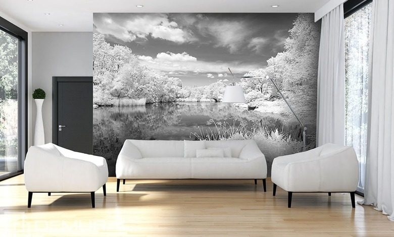 grey lake black and white wallpaper mural photo wallpapers demural