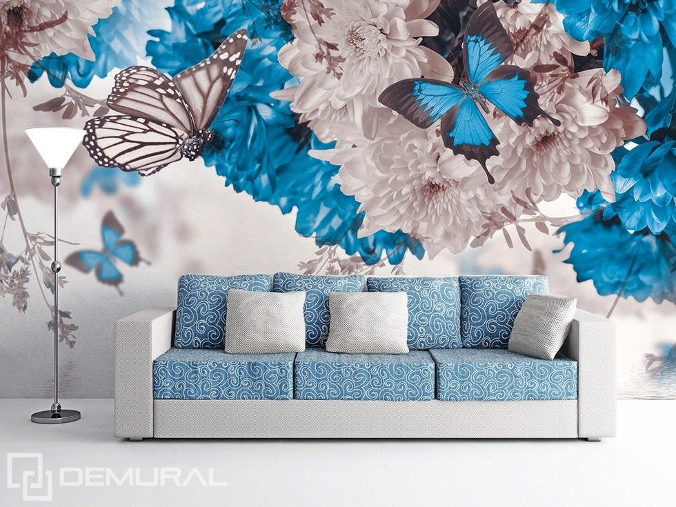 White-blue nature Flowers wallpaper mural Photo wallpapers Demural